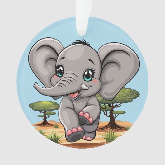 Elephant Baby Jumping Happy in African Savannah Ornament (Vorderseite)