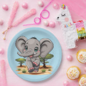 Elephant Baby Jumping Happy in African Savannah Pappteller (Party)