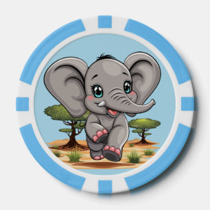 Elephant Baby Jumping Happy in African Savannah Pokerchips