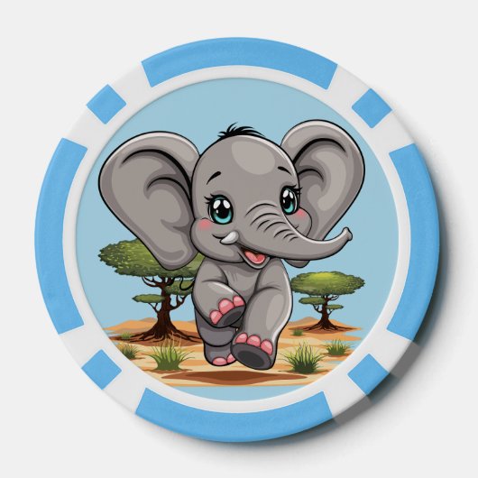 Elephant Baby Jumping Happy in African Savannah Pokerchips (Rückseite)