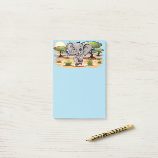 Elephant Baby Jumping Happy in African Savannah Post-it Klebezettel (Auf Schreibtisch)