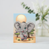 Elephant Baby Jumping Happy in African Savannah Postkarte (Stehend Vorderseite)