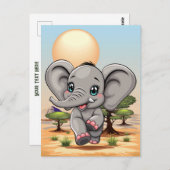 Elephant Baby Jumping Happy in African Savannah Postkarte (Vorne/Hinten)
