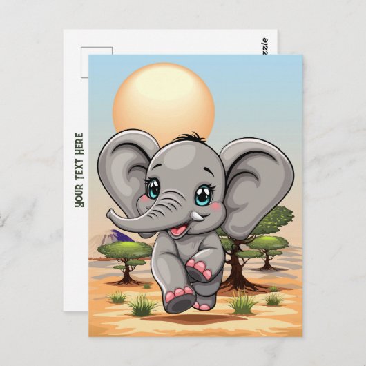 Elephant Baby Jumping Happy in African Savannah Postkarte (Vorne/Hinten)