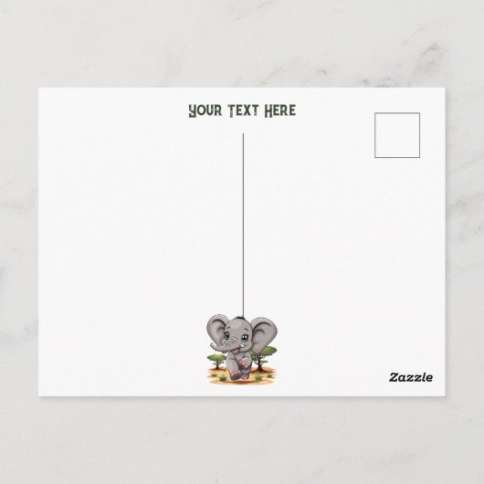 Elephant Baby Jumping Happy in African Savannah Postkarte (Rückseite)