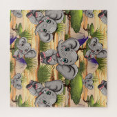 Elephant Baby Jumping Happy in African Savannah Puzzle (Horizontal)