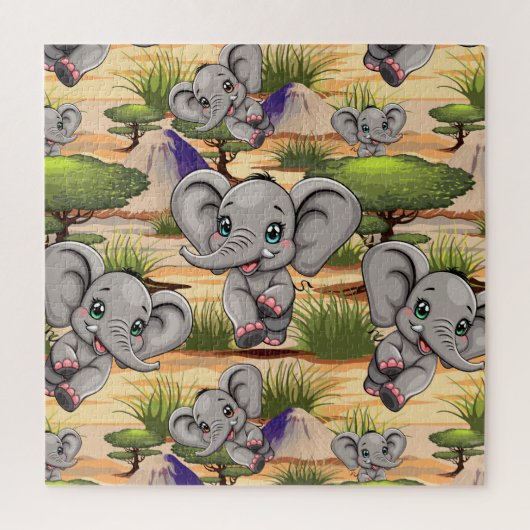 Elephant Baby Jumping Happy in African Savannah Puzzle (Vertikal)