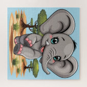Elephant Baby Jumping Happy in African Savannah Puzzle (Horizontal)