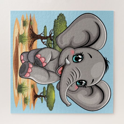 Elephant Baby Jumping Happy in African Savannah Puzzle (Horizontal)