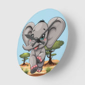 Elephant Baby Jumping Happy in African Savannah Runde Wanduhr (Winkel)