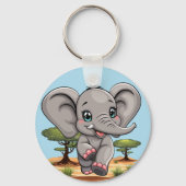 Elephant Baby Jumping Happy in African Savannah Schlüsselanhänger (Vorderseite)