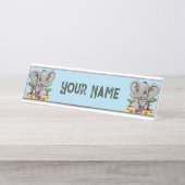 Elephant Baby Jumping Happy in African Savannah Schreibtischnamensplakette (Vorderseite )