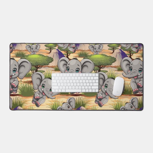 Elephant Baby Jumping Happy in African Savannah Schreibtischunterlage (Tastatur & Maus)