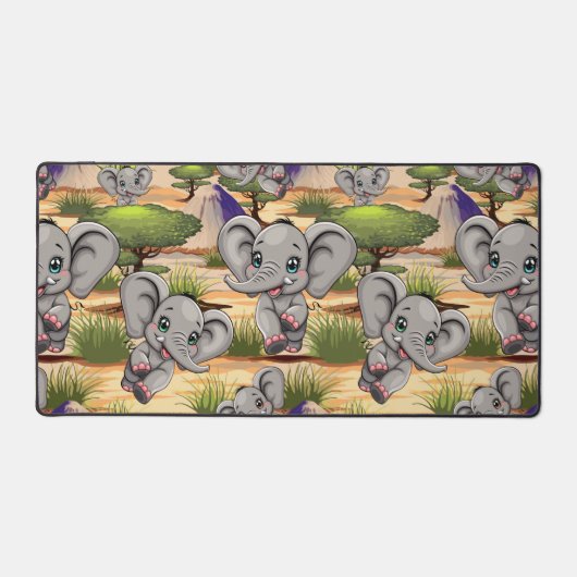Elephant Baby Jumping Happy in African Savannah Schreibtischunterlage (Vorderseite)