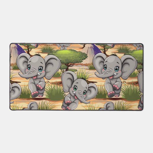 Elephant Baby Jumping Happy in African Savannah Schreibtischunterlage (Vorderseite)