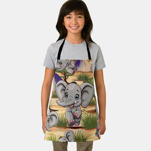 Elephant Baby Jumping Happy in African Savannah Schürze (Insitu)