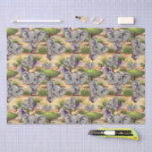 Elephant Baby Jumping Happy in African Savannah Seidenpapier (Handwerk)