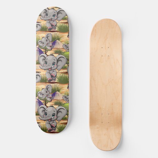 Elephant Baby Jumping Happy in African Savannah Skateboard (Vorderseite)