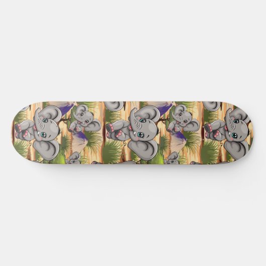 Elephant Baby Jumping Happy in African Savannah Skateboard (Horizontal)
