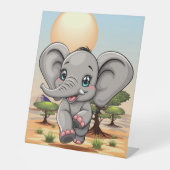 Elephant Baby Jumping Happy in African Savannah Sockelschild (Vorderseite)