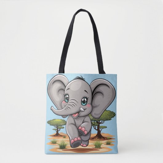 Elephant Baby Jumping Happy in African Savannah Tasche (Vorderseite)