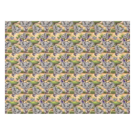 Elephant Baby Jumping Happy in African Savannah Tischdecke (Vorderseite (Horizontal))