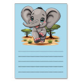 Elephant Baby Jumping Happy in African Savannah Tischnummer (Rückseite)
