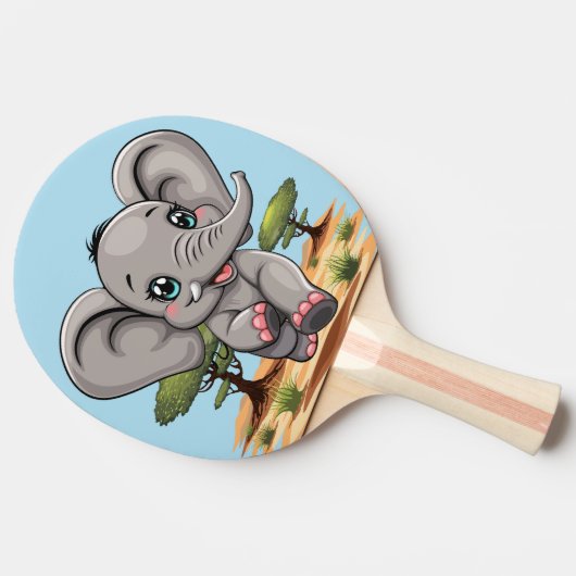 Elephant Baby Jumping Happy in African Savannah Tischtennis Schläger (Seitenansicht)