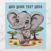 Elephant Baby Jumping Happy in African Savannah Weinetikett (Einzelnes Label)