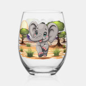 Elephant Baby Jumping Happy in African Savannah Weinglas Ohne Stiel (Rückseite)