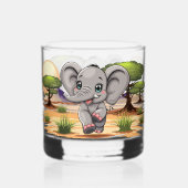 Elephant Baby Jumping Happy in African Savannah Whiskyglas (Rückseite)