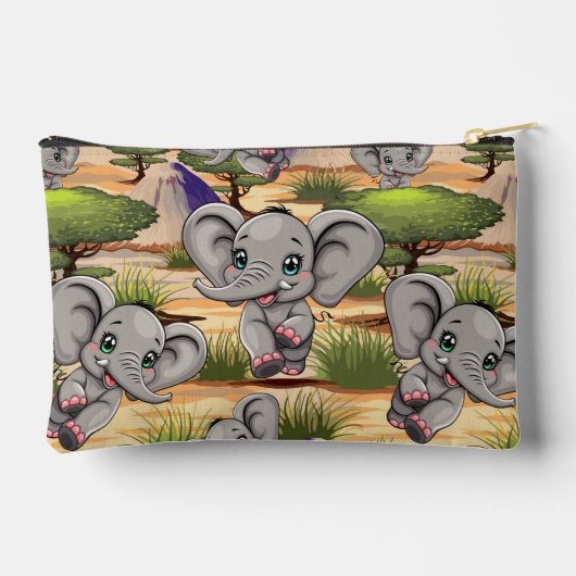 Elephant Baby Jumping Happy in African Savannah Zubehörtasche (Rückseite)