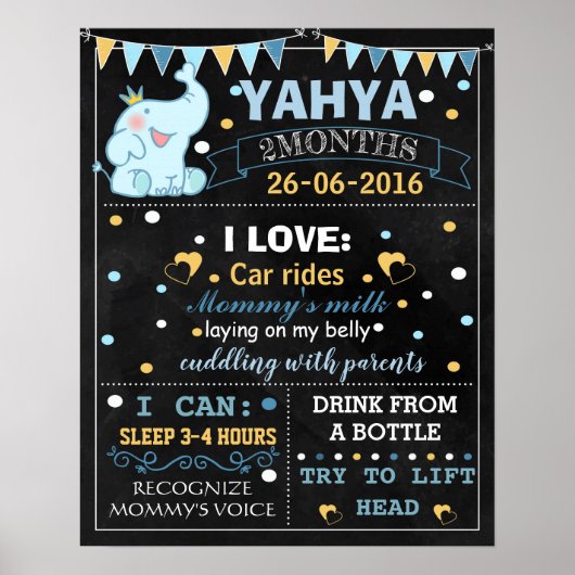 Elephant Baby Monthly Chalkboard-Zeichen-Plakat Poster (Vorne)