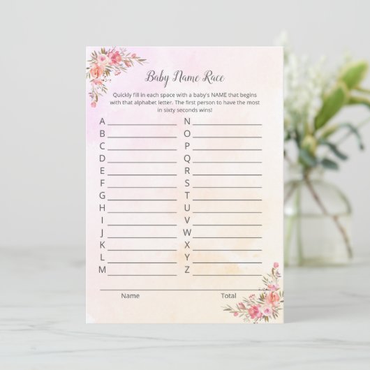 Elephant Baby Names Race Shower Game Card Einladung (Stehend Vorderseite)