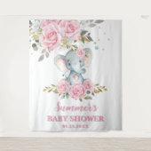 Elephant Baby Pink Floral Baby Dusche Hintergrund Wandteppich (Vorderseite)