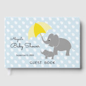 Elephant & Baby, Regenschirm, Blue Baby Dusche Gästebuch (Vorderseite)