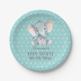 Elephant Baby Shower Aqua Papierplatte Pappteller