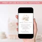 Elephant Baby Shower, Baby Girl Pastel Einladung