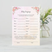 Elephant Baby Shower Baby Language Game Card Einladung (Stehend Vorderseite)