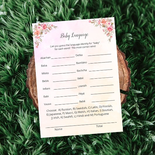 Elephant Baby Shower Baby Language Game Card Einladung