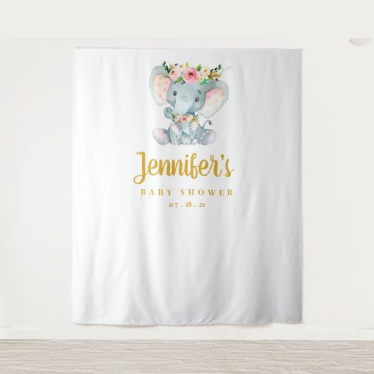 Elephant Baby Shower Background, Foto Booth Prop Wandteppich (Vorderseite)