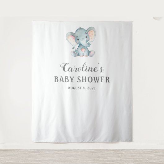 Elephant Baby Shower Background, Foto Booth Prop Wandteppich (Vorderseite)