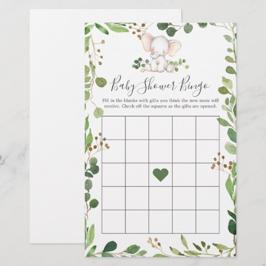 Elephant Baby Shower Bingo Game (Vorne/Hinten)