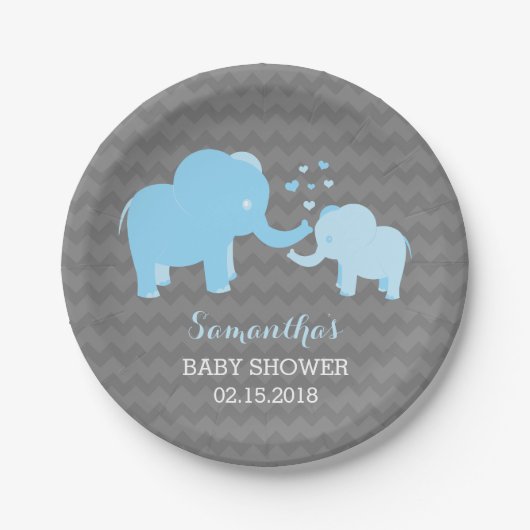 Elephant Baby Shower Blau und Grau Paper Teller (Vorderseite)