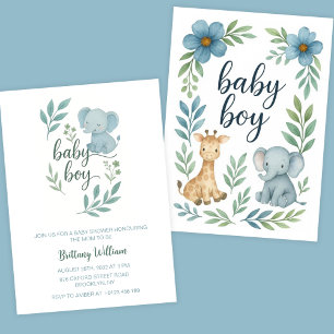 Elephant Baby Shower Blue Baby Boy Einladung