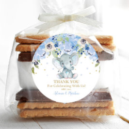 Elephant Baby Shower Blue Floral Vielen Dank Runder Aufkleber