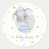 Elephant Baby Shower Blue Runder Aufkleber (Vorderseite)