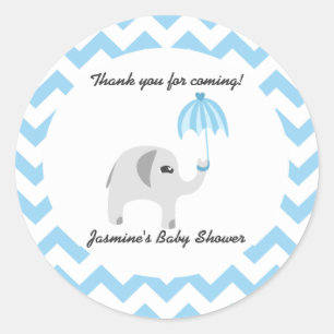 Elephant Baby Shower Blue Umbrella Runder Aufkleber