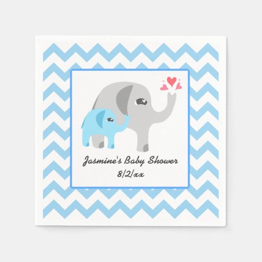 Elephant Baby Shower Blue und White Serviette (Vorderseite)