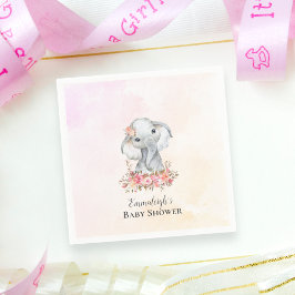 Elephant Baby Shower Boho Chic Coral Watercolor Serviette